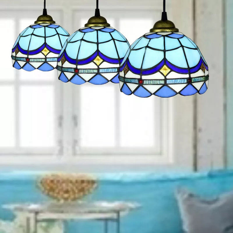 Arisha Retro LED Pendelleuchte Blau Metall Glas Esszimmer