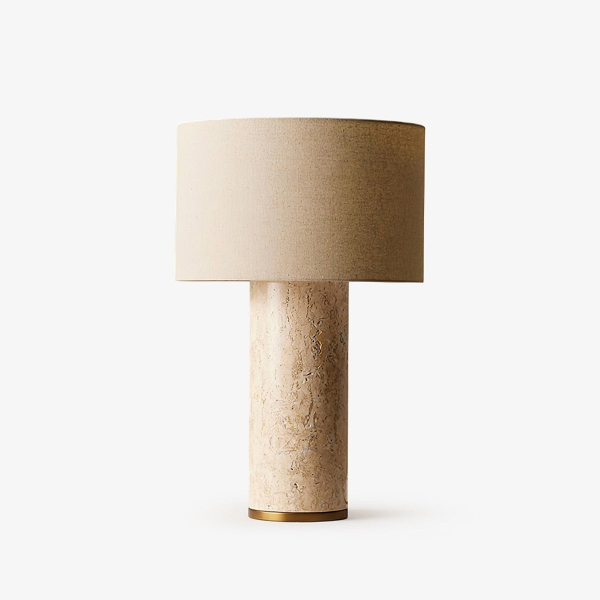 Vonoryra Zylindrische Travertin-Tischleuchte in Gelb & Beige