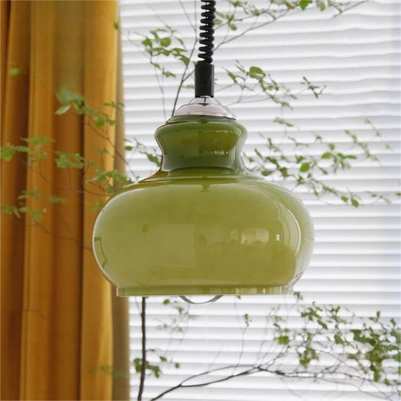 Valentina Retro LED Pendelleuchte Grün Weiß Orange Glas Wohnzimmer