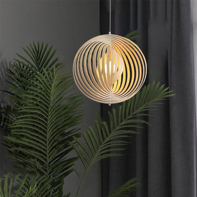 Muto Japanisch LED Pendelleuchte Schwarz/Gold Holz Schlafzimmer