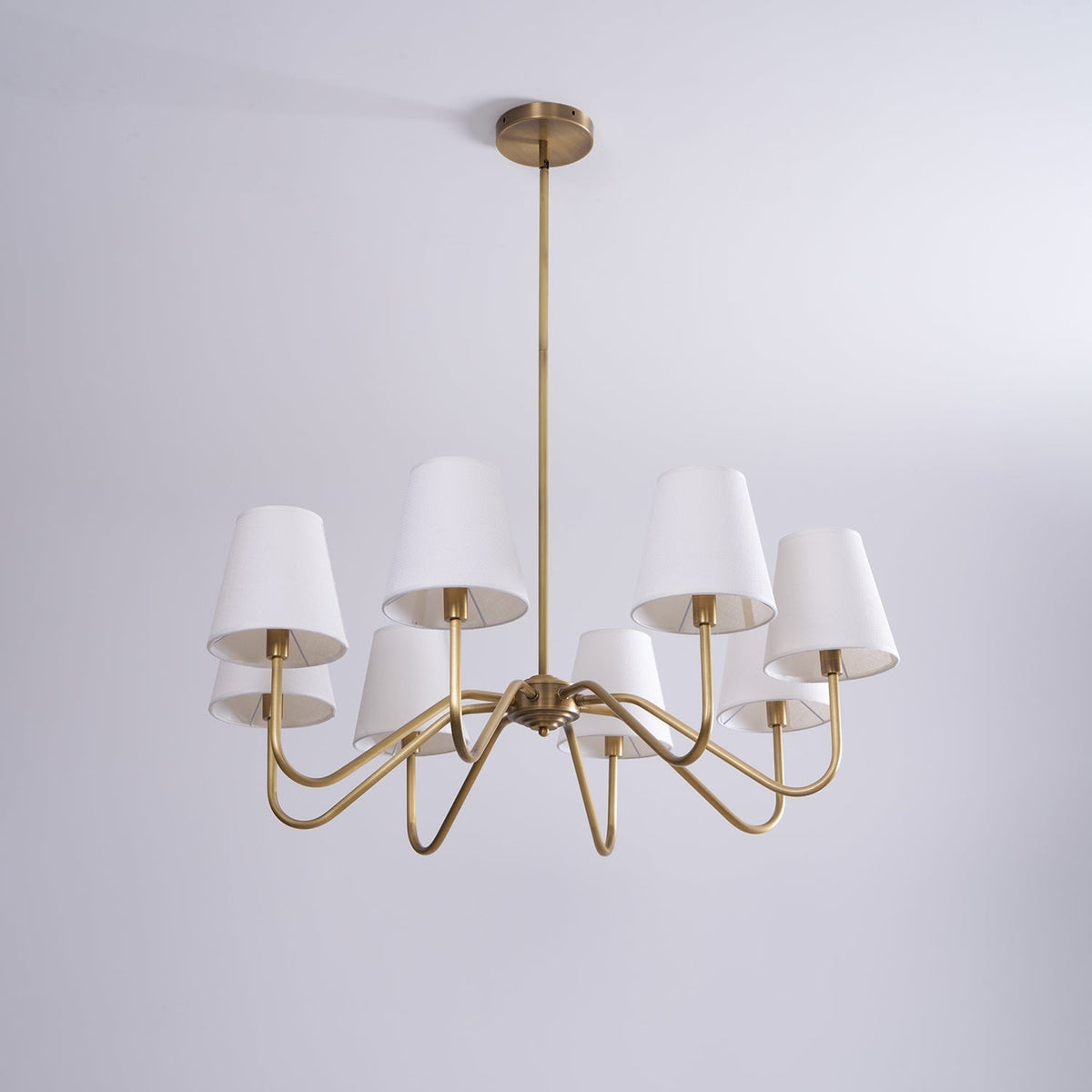Viraean Vintage Industrial Kronleuchter aus Messing mit Stoffschirm