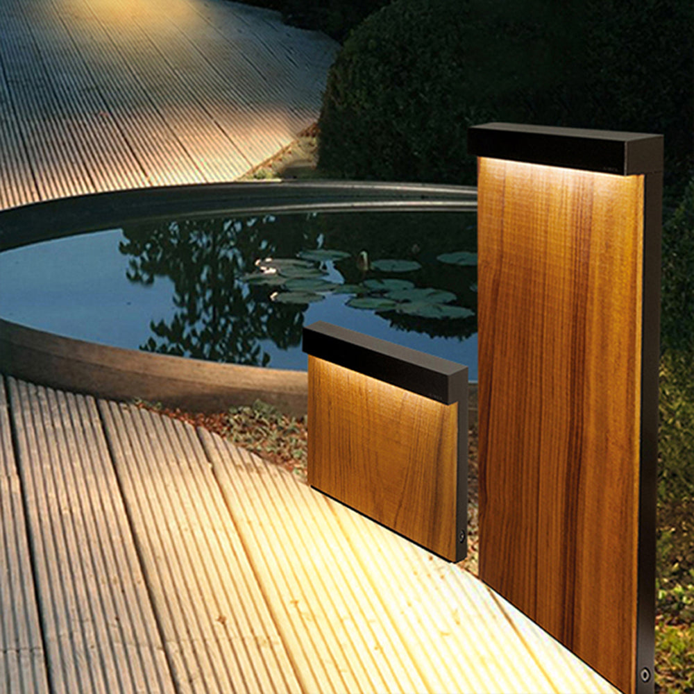 Ray Moderne rechteckige LED Außen-Wegeleuchte Holz Garten Metall 22/58CM Lang