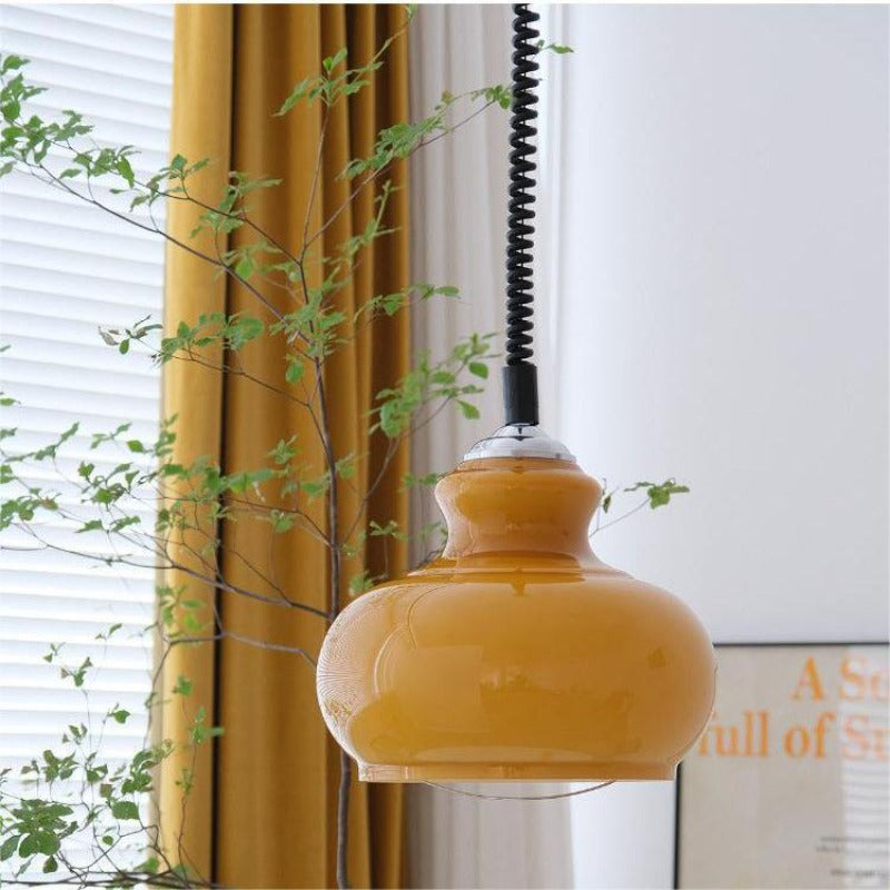 Valentina Retro LED Pendelleuchte Grün Weiß Orange Glas Wohnzimmer