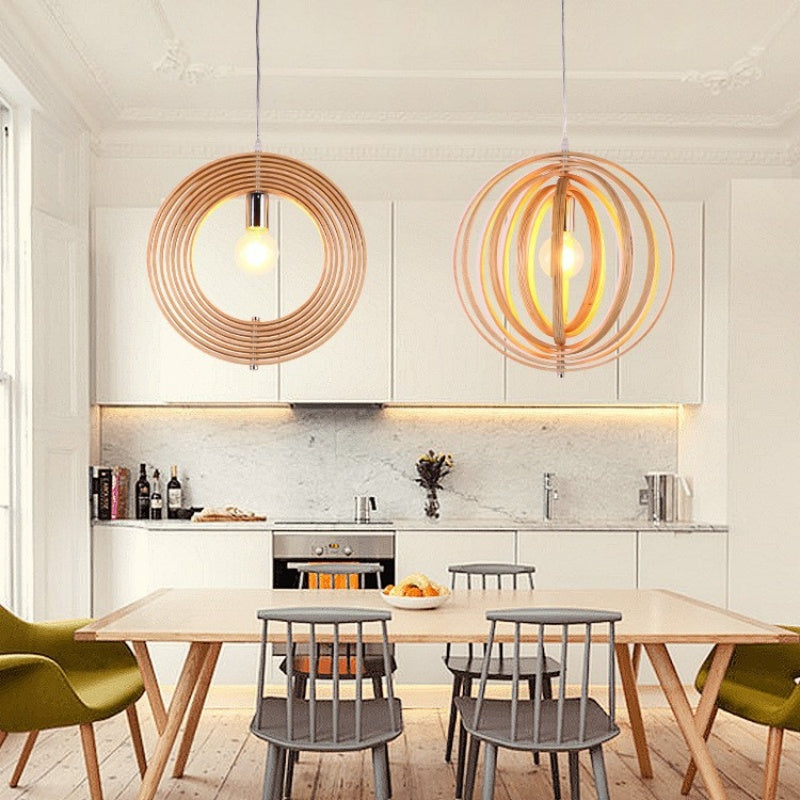 Muto Japanisch LED Pendelleuchte Schwarz/Gold Holz Schlafzimmer