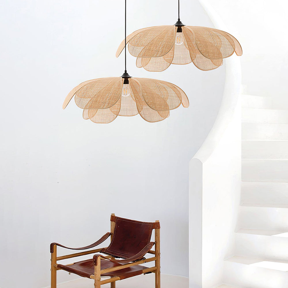 Ritta Design Weidengeflecht LED Holzfarbe Pendelleuchte Wohnzimmer Metall Rattan
