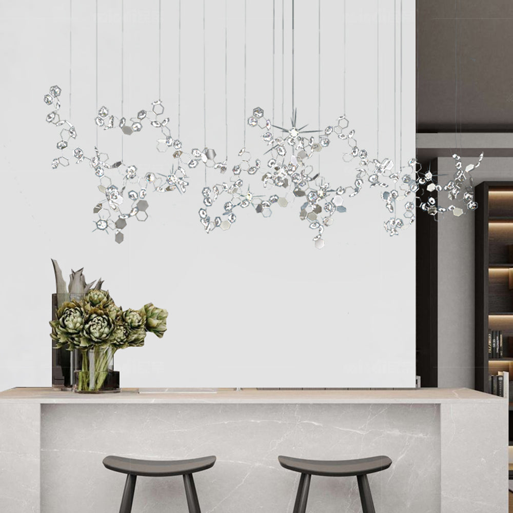 Olivia Modern LED Kronleuchter Silber Ess/Schlaf/Wohnzimmer Metall Kristall 80-100-120cm