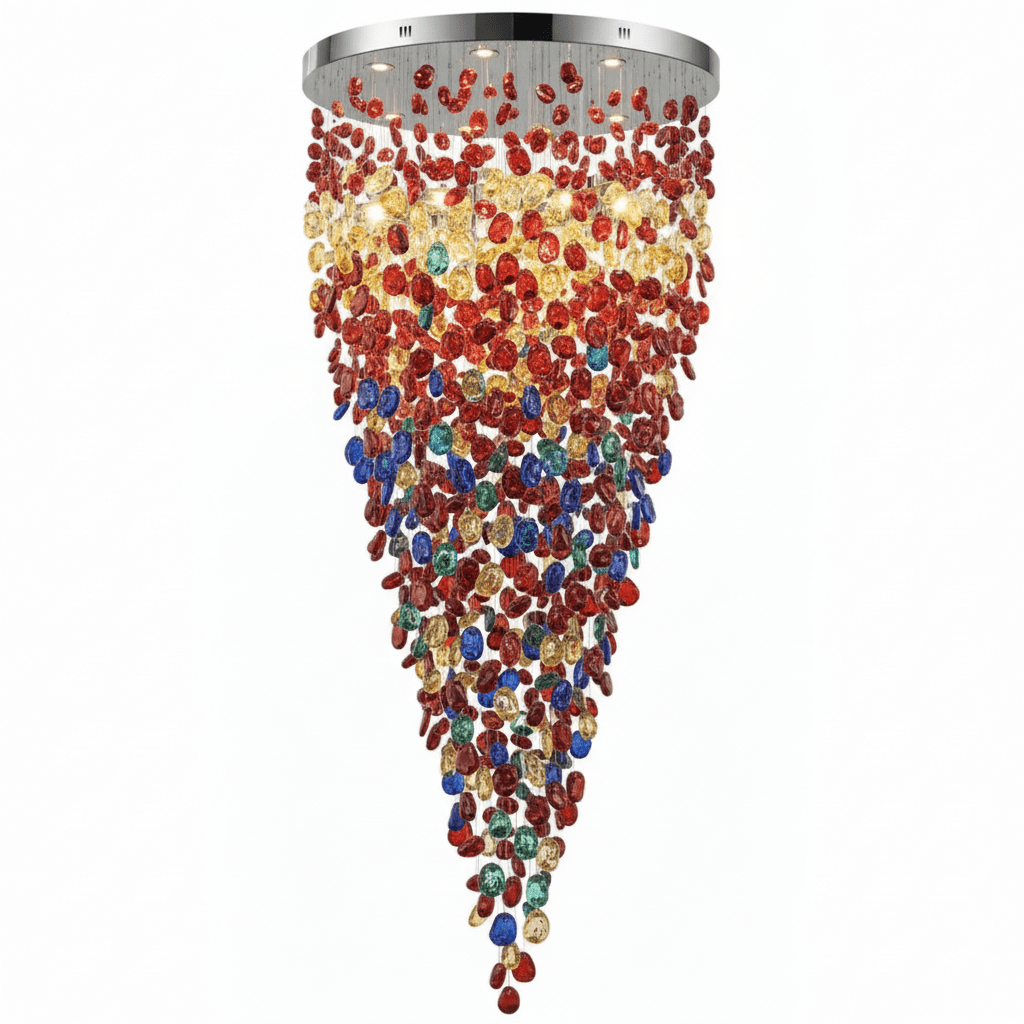 Polychrome Mineral-Quarz-Kaskaden-Kronleuchter