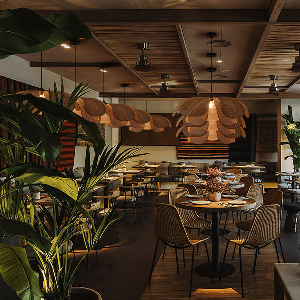 Ritta Design Weidengeflecht LED Holzfarbe Pendelleuchte Wohnzimmer Metall Rattan