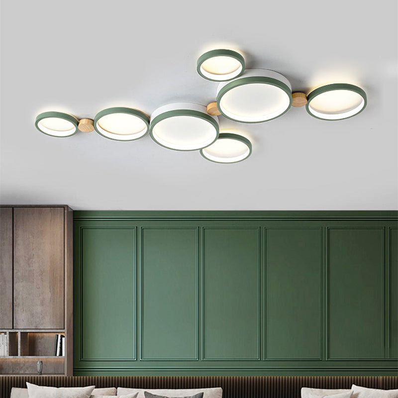 Muto Deckenleuchte Rund Modern LED Weiß/Grau/Grün, Wohnzimmer, Holz