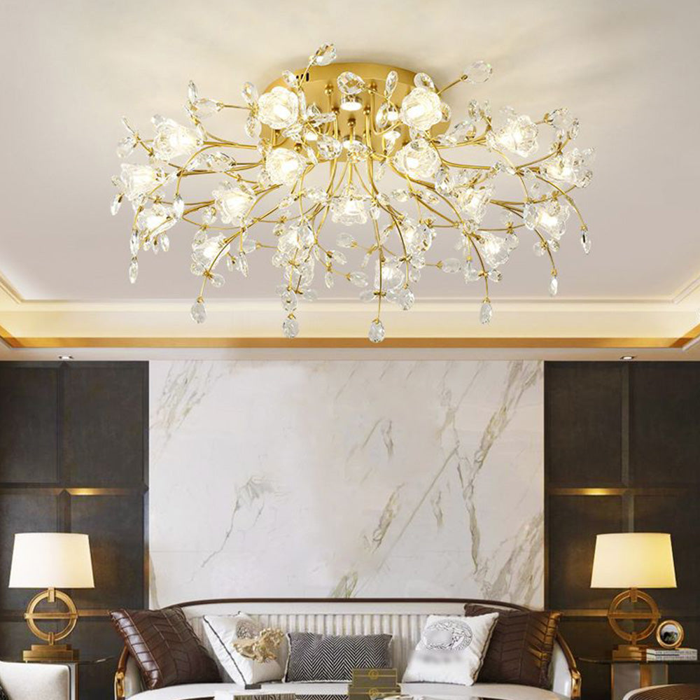Kristy Deckenleuchte  Blume Design LED Gold Wohn/Schlaf/Kinderzimmer Flur Glas