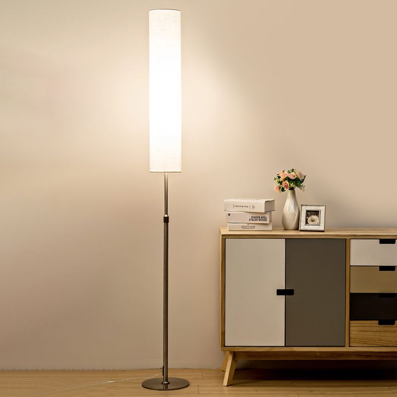 Arisha Minimalistische Zylindrische Stehleuchte Weiß, Wohnzimmer, Stoff
