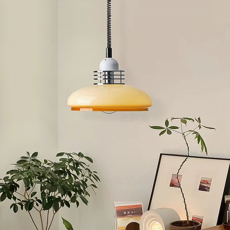 Valentina Vintage LED Pendelleuchte Glas Weiß Gelb Metall Wohnzimmer