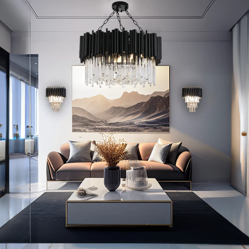 Kristy Industriell Metall/Kristall Kronleuchter Schwarz Wohnzimmer