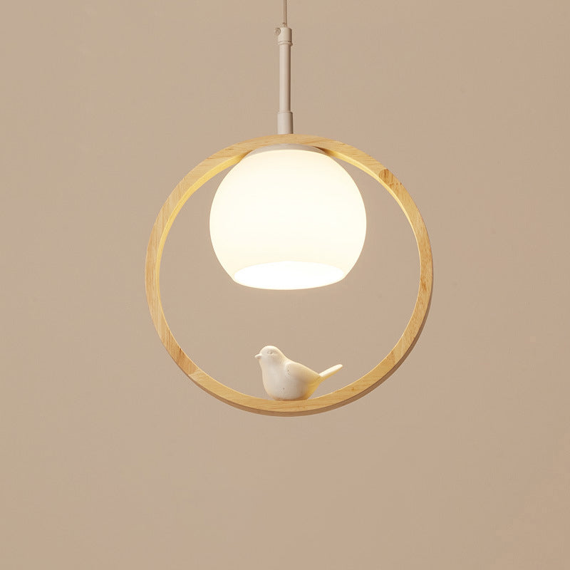 Muto Pendelleuchte Vogel Ring Treppenhaus, Holz Metall Glas