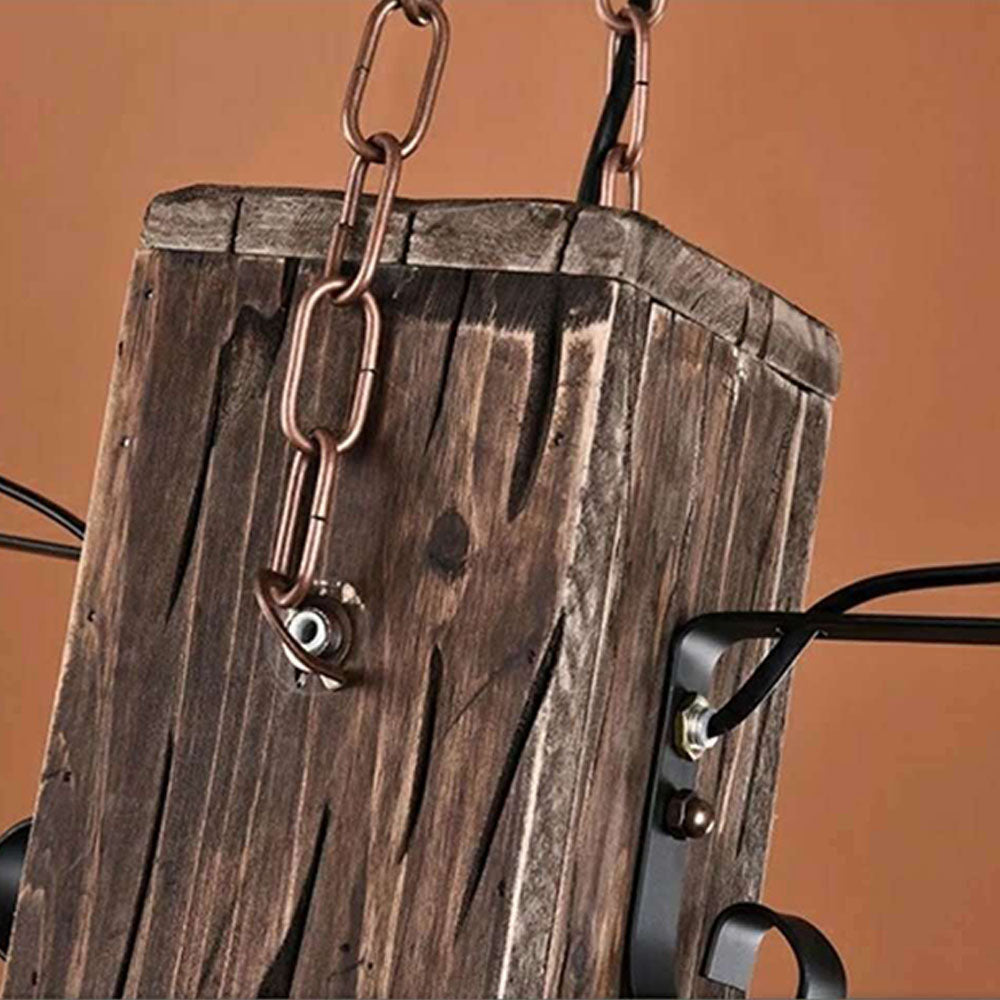 Epoch Vintage LED Pendelleuchte Rechteckige Käfig Wohnzimmer, Metall Holz