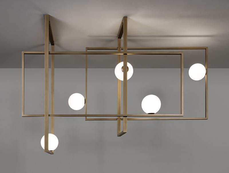Veliiel Kronleuchter Mondrian aus Glas in Messing mit geometrischem Design