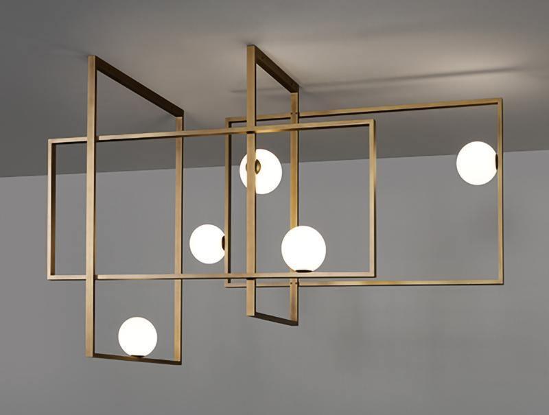 Veliiel Kronleuchter Mondrian aus Glas in Messing mit geometrischem Design