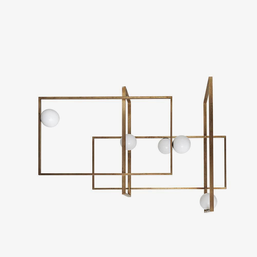 Veliiel Kronleuchter Mondrian aus Glas in Messing mit geometrischem Design