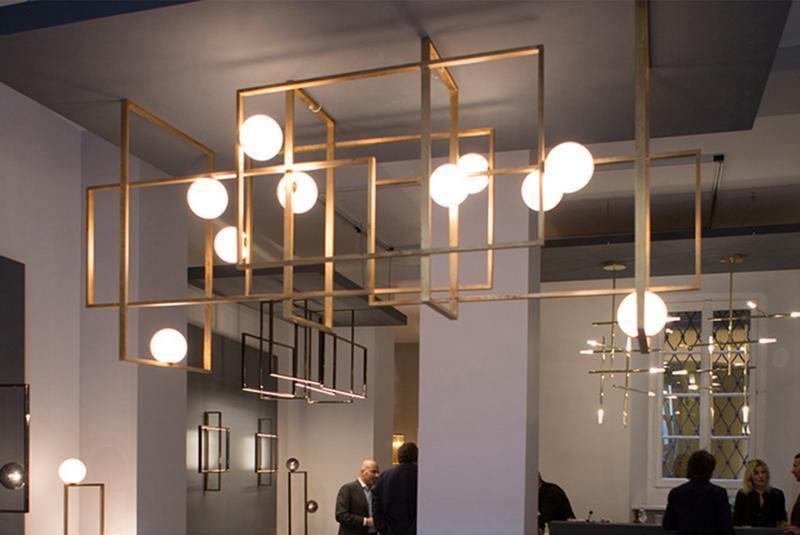 Veliiel Kronleuchter Mondrian aus Glas in Messing mit geometrischem Design