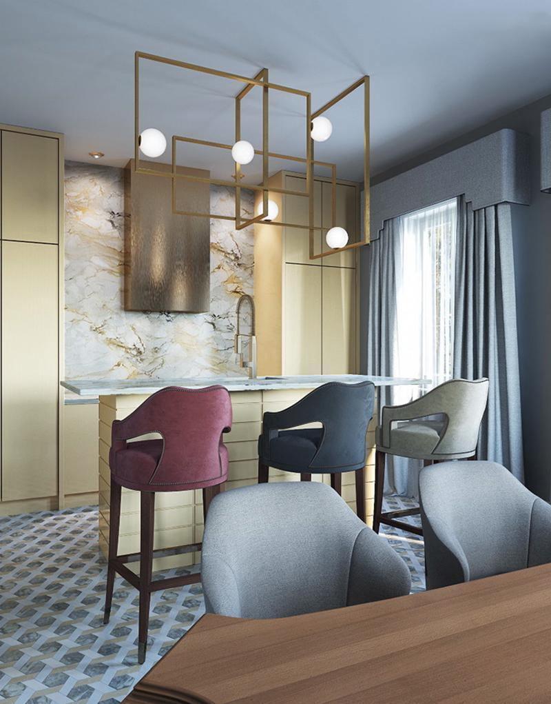 Veliiel Kronleuchter Mondrian aus Glas in Messing mit geometrischem Design