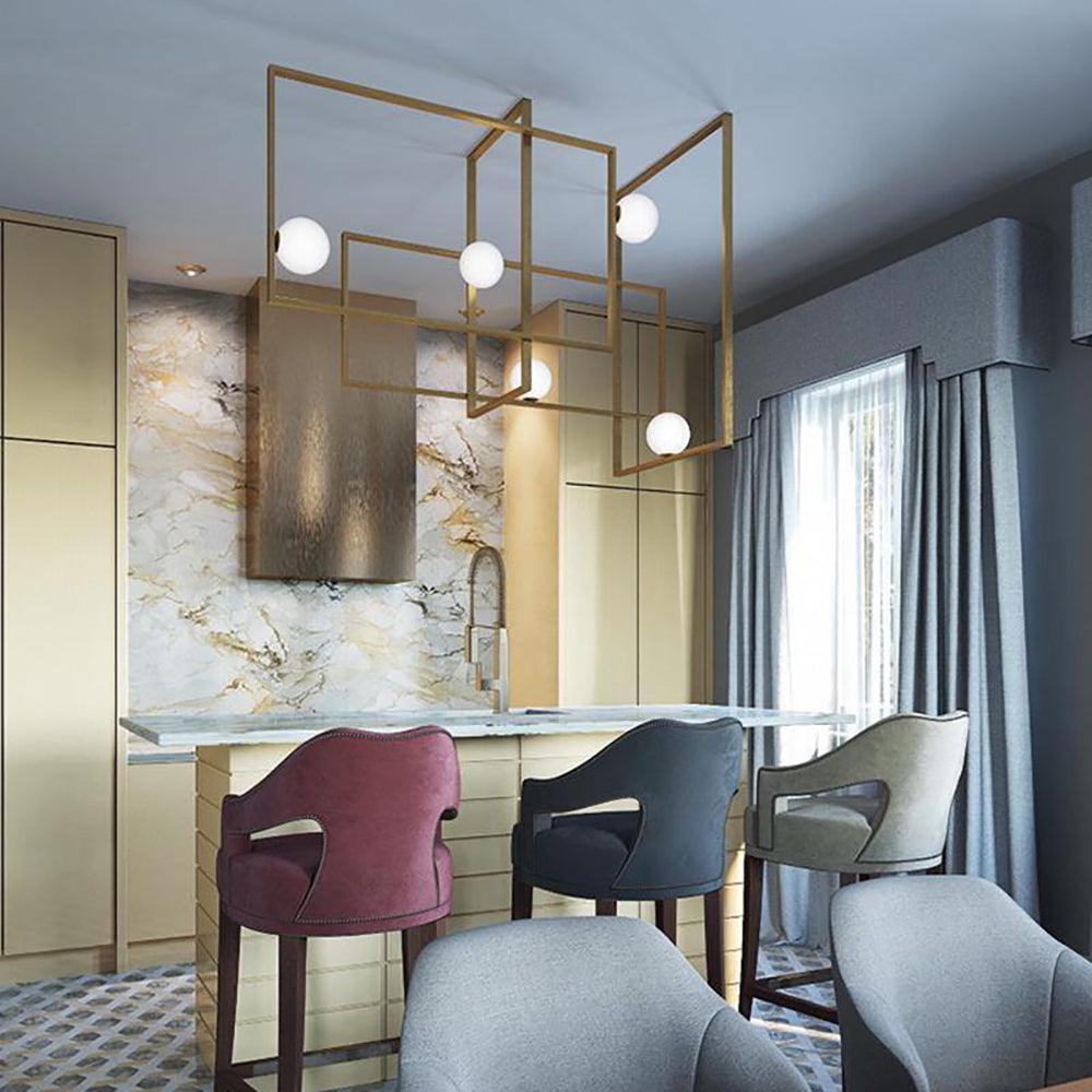 Veliiel Kronleuchter Mondrian aus Glas in Messing mit geometrischem Design