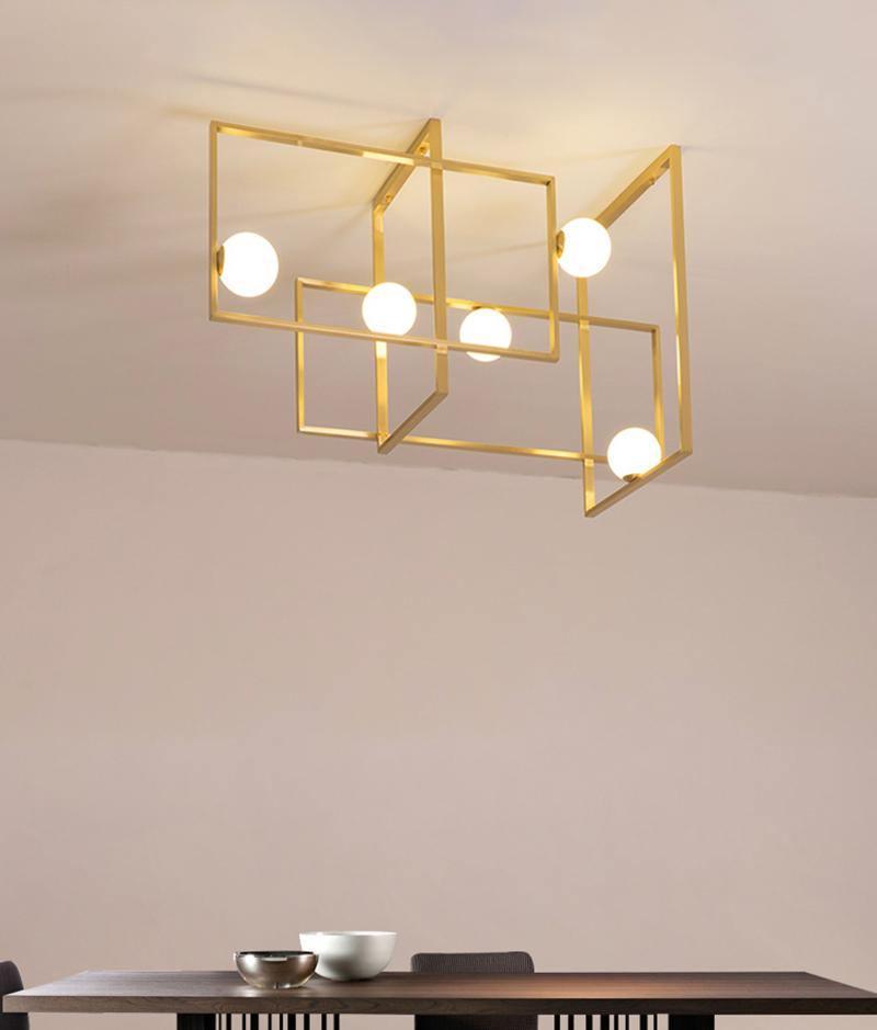 Veliiel Kronleuchter Mondrian aus Glas in Messing mit geometrischem Design