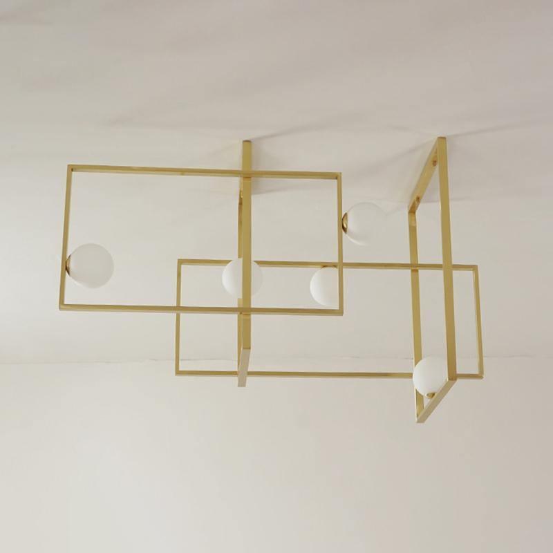 Veliiel Kronleuchter Mondrian aus Glas in Messing mit geometrischem Design