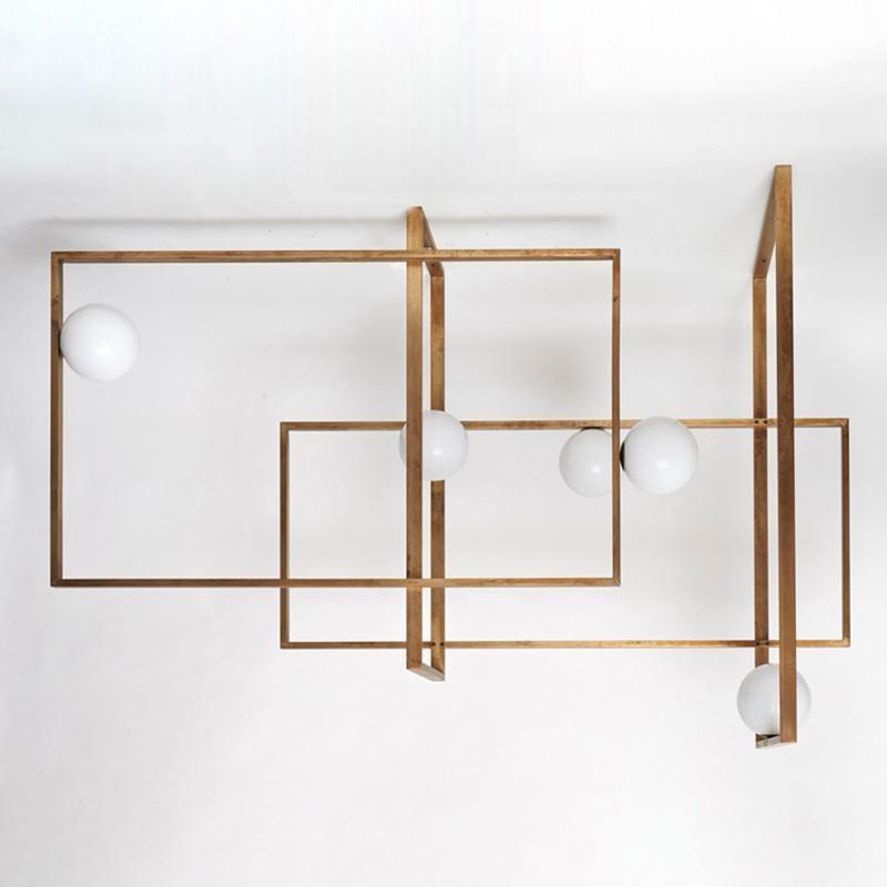 Veliiel Kronleuchter Mondrian aus Glas in Messing mit geometrischem Design