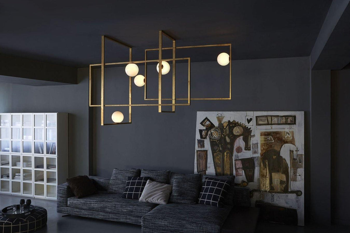 Veliiel Kronleuchter Mondrian aus Glas in Messing mit geometrischem Design