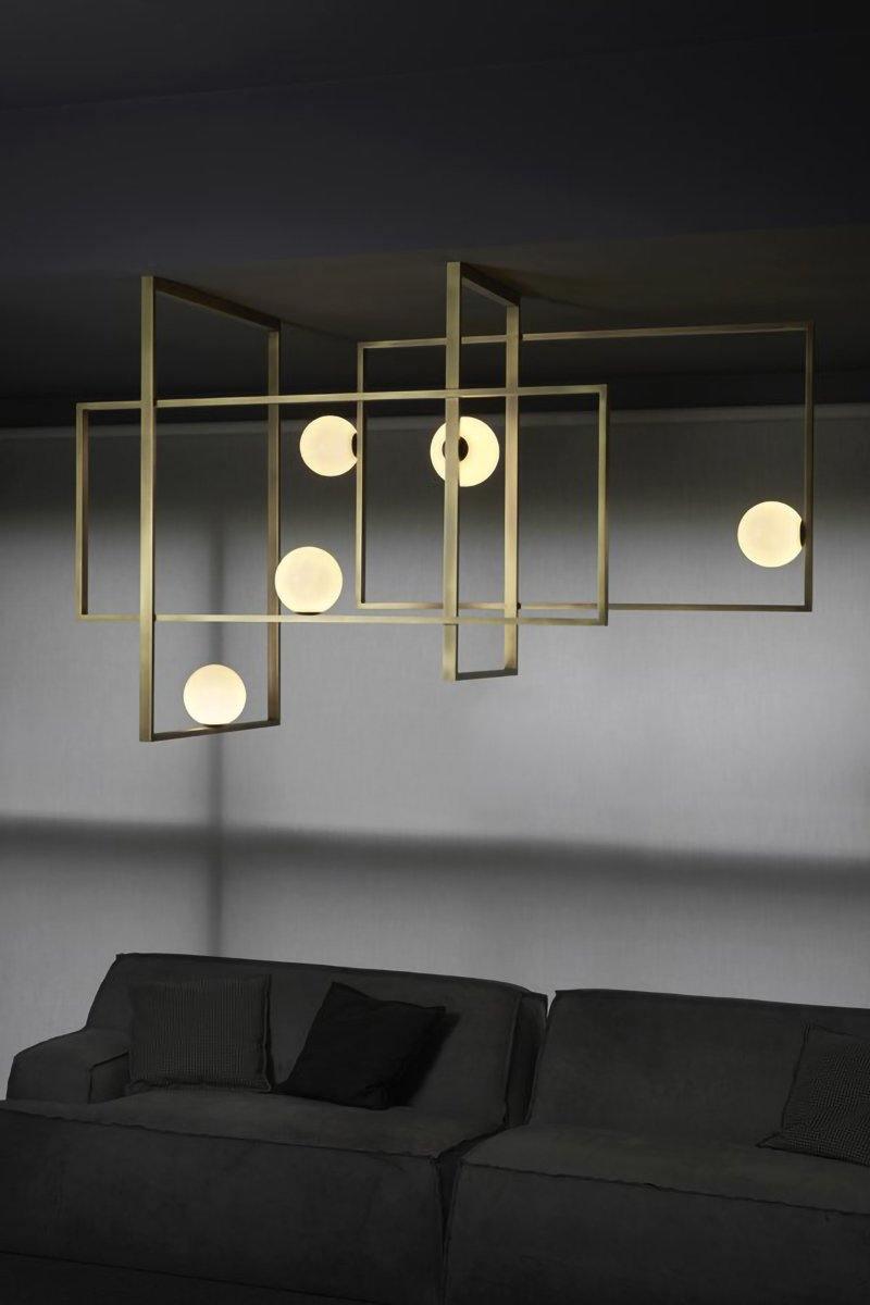 Veliiel Kronleuchter Mondrian aus Glas in Messing mit geometrischem Design