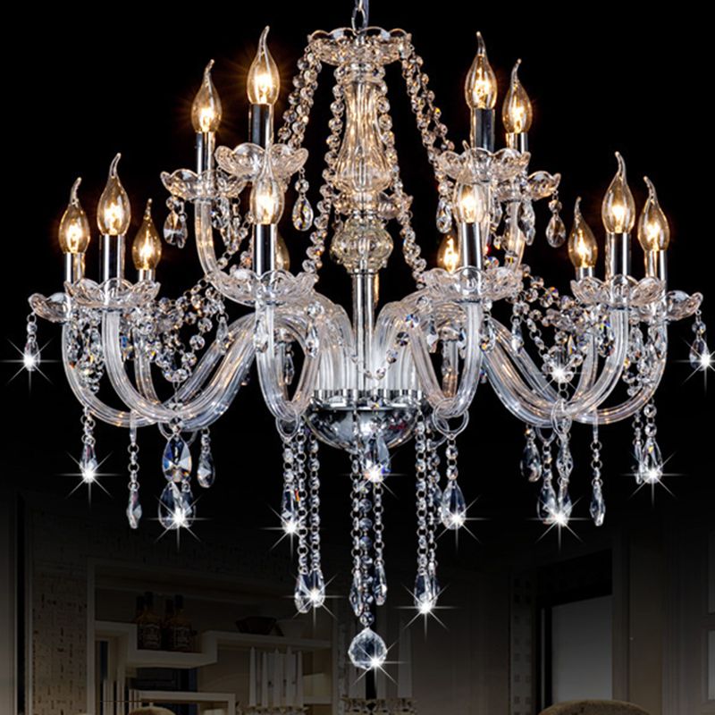 Silva Vintage LED Kronleuchter Kerzenform Klar Wohn/Esszimmer Glas 6/8/10/12/15/18-flammig