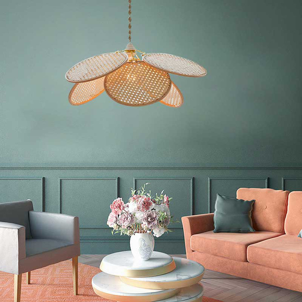 Ritta Pendelleuchte, Rattan & Weidengeflecht, S/L
