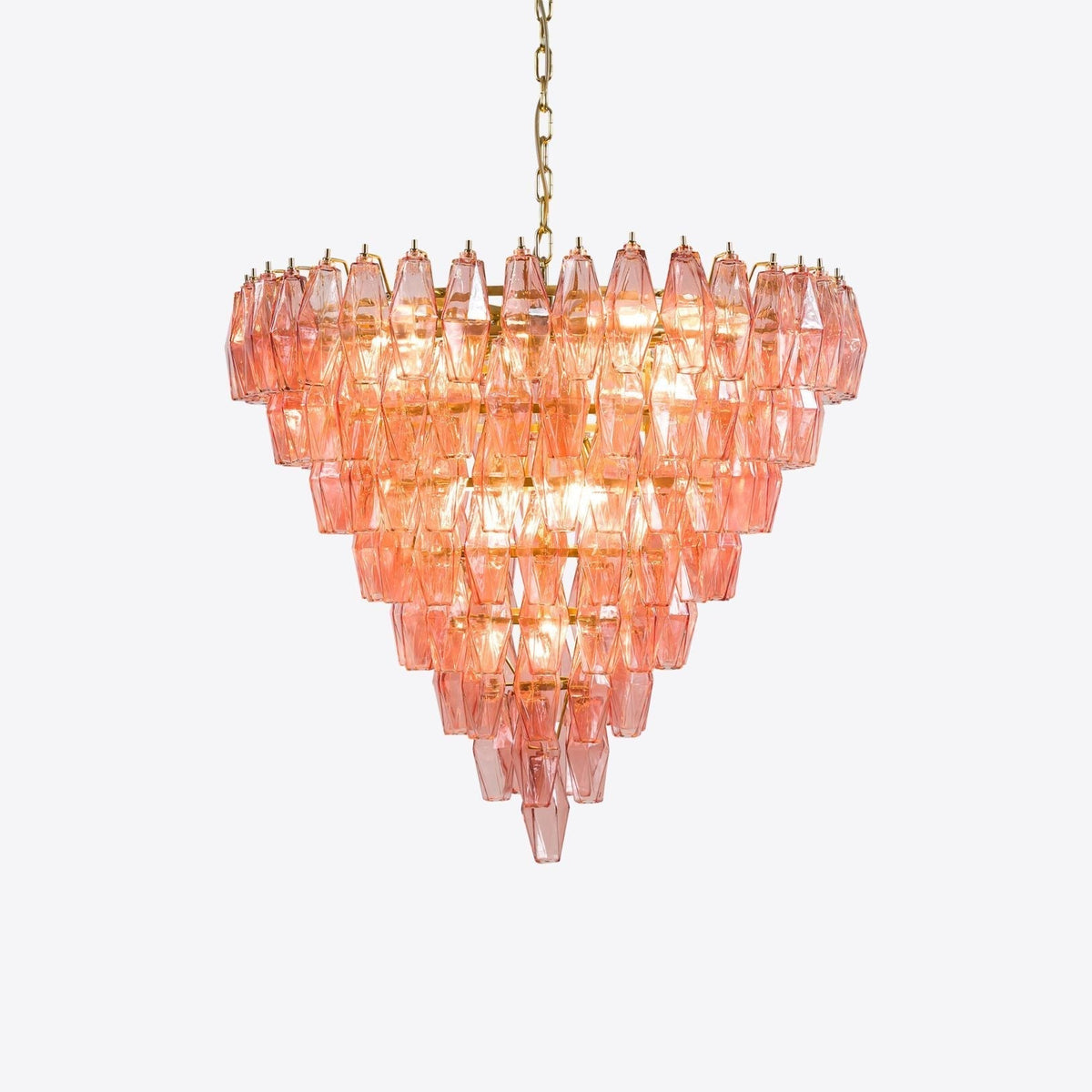 Eirenora Kronleuchter aus rosa facettiertem Glas in Schichtbauweise Vintage
