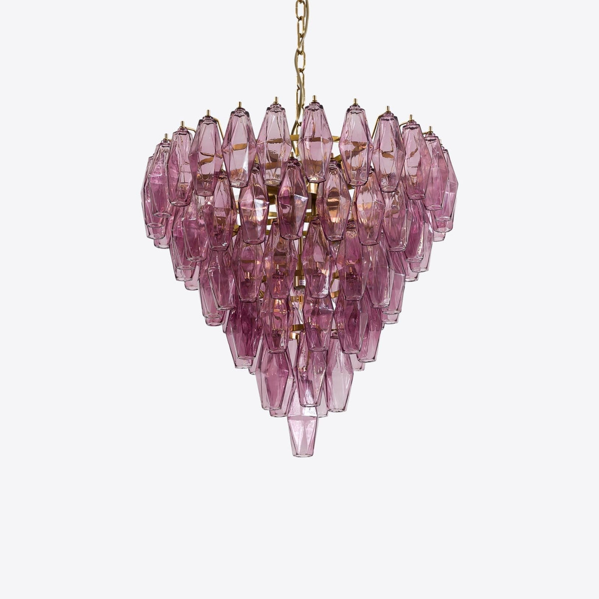 Eirenora Kronleuchter aus rosa facettiertem Glas in Schichtbauweise Vintage