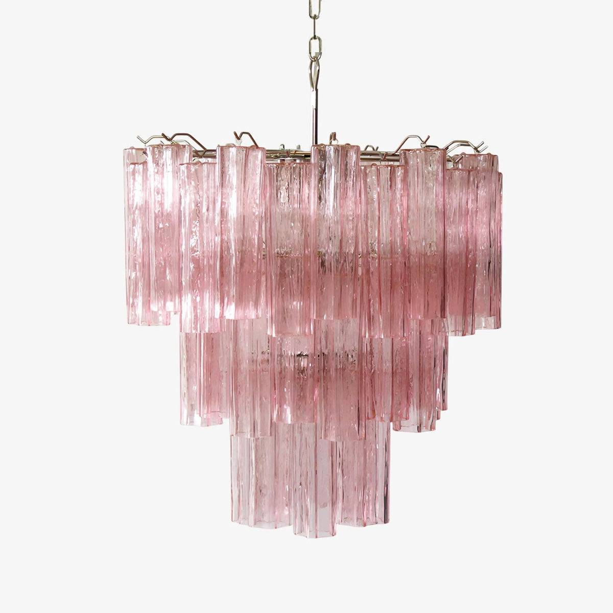 Veloraria Kronleuchter aus rosa Glasrohren in Schichten modern