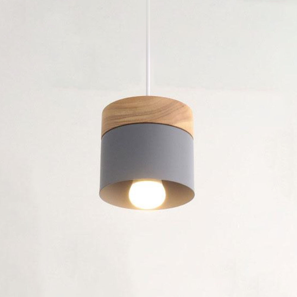 Aria Pendelleuchte Arisha Zylinder LED  Grau/Weiß/Gelb/Grün Wohnzimmer Holz