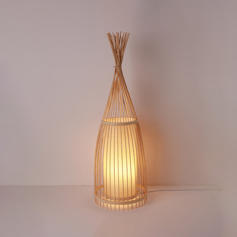 Muto Design LED Stehlampe Rattan Textil Wohnzimmer Schlafzimmer Esszimmer