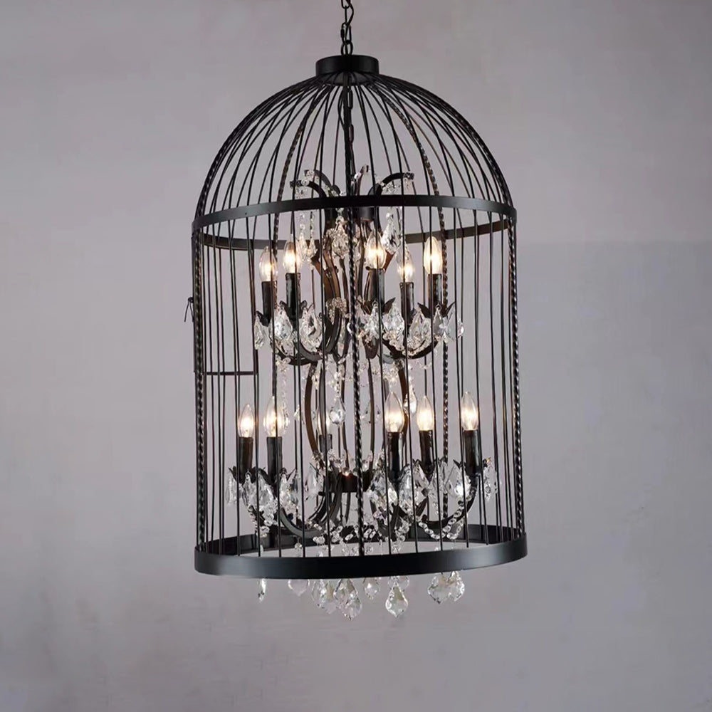 Kristy Retro LED Pendelleuchte Vogelkäfig Schwarz/Rost Wohn/Schlafzimmer Metall&Kristall 4/8/12-Flammig