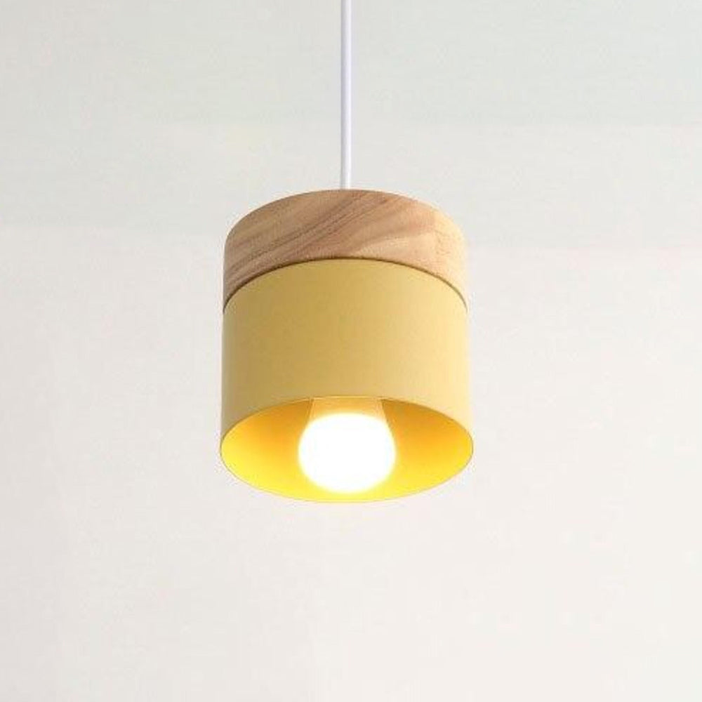Aria Pendelleuchte Arisha Zylinder LED  Grau/Weiß/Gelb/Grün Wohnzimmer Holz