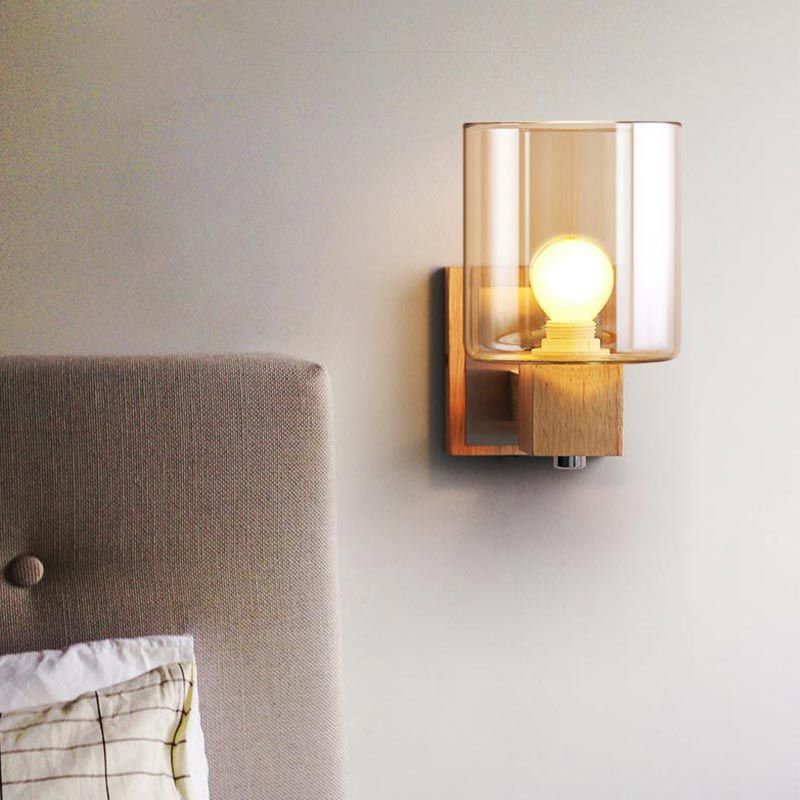 Arisha Mini-Wandleuchte, Holz & Glas für Wohnzimmer