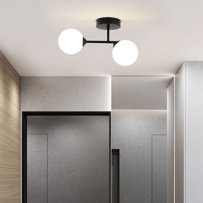 Valentina Modern LED Semi-Flush Deckenleuchte Kugel Schwarz/Gold Wohnzimmer Flur Metall&Glas