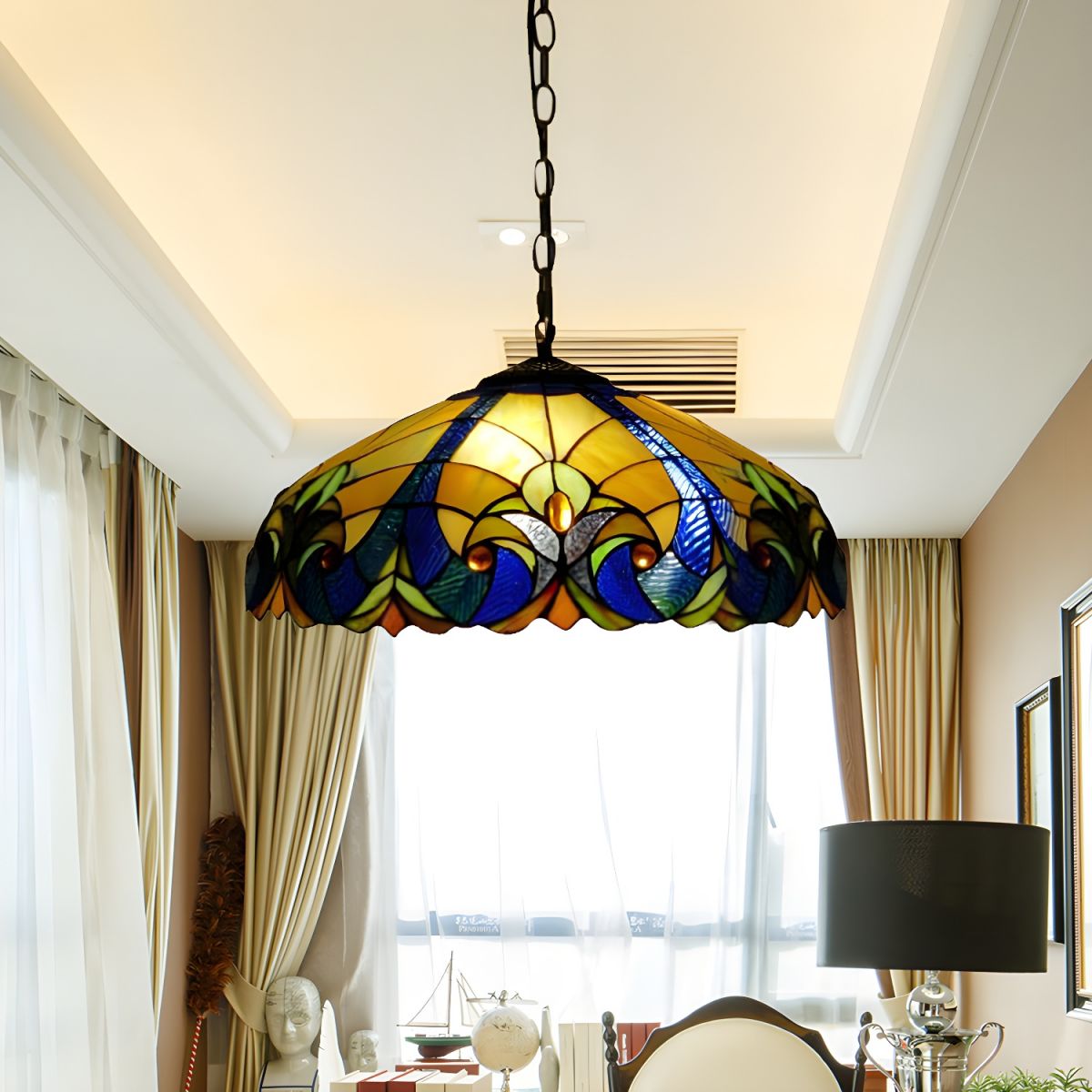 Arisha Tiffany Buntglas Pendelleuchte, Gelb/Grün