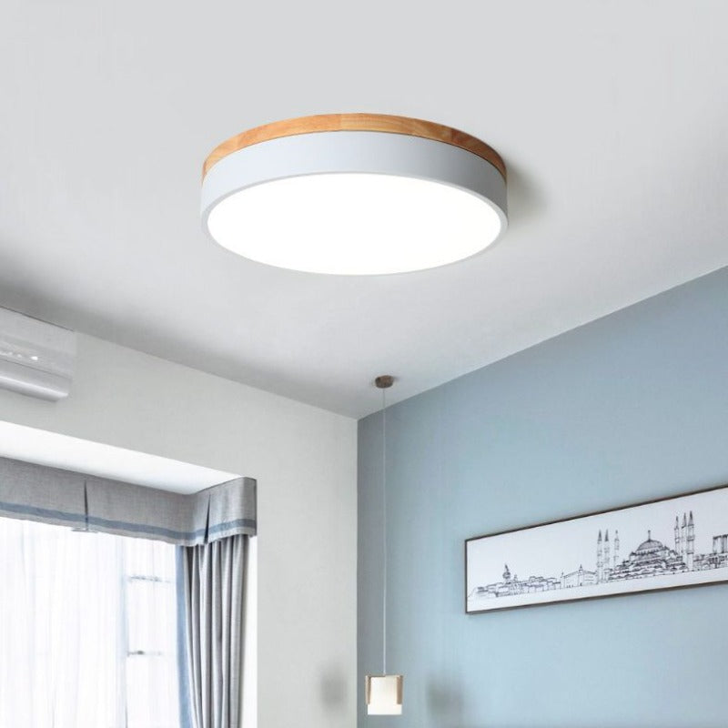 Aria Modern LED Deckenleuchte Rund, Weiß/Gelb/Grün/Grau, Schlafzimmer, Metall Holz