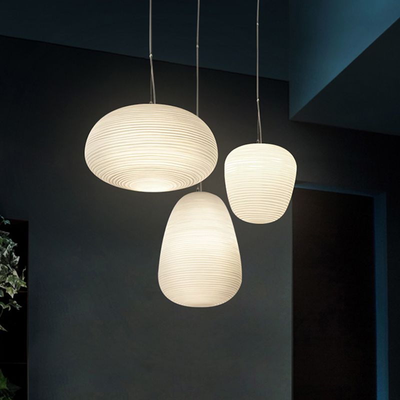 Ritta Designer Einfache LED Pendelleuchte Weiß Schlafzimmer Glas/Metall 3 Größen