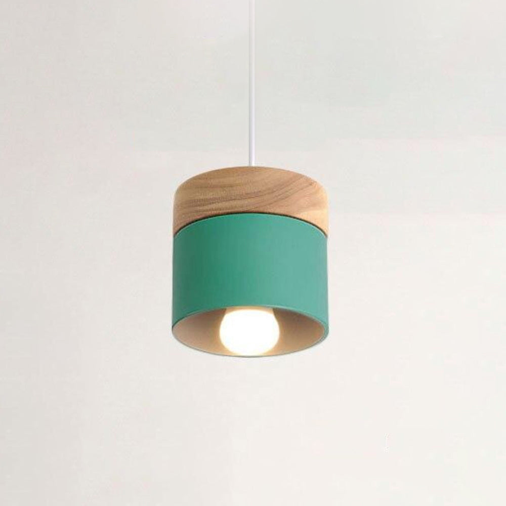 Aria Pendelleuchte Arisha Zylinder LED  Grau/Weiß/Gelb/Grün Wohnzimmer Holz