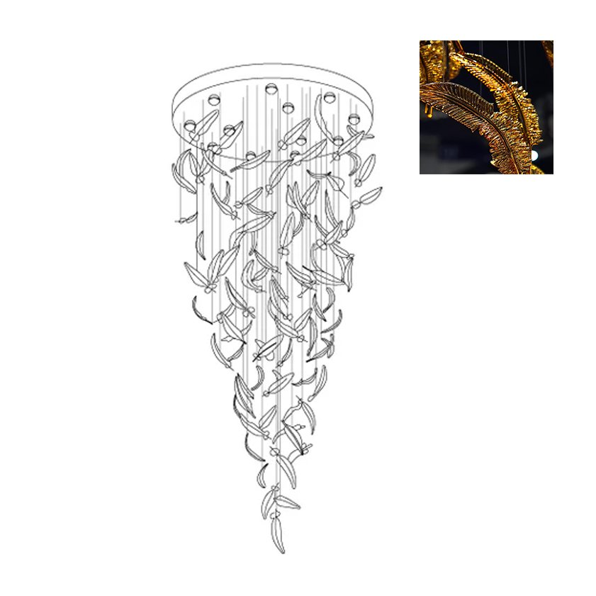 Aetherial Kronleuchter aus Glas mit Blattmotiv