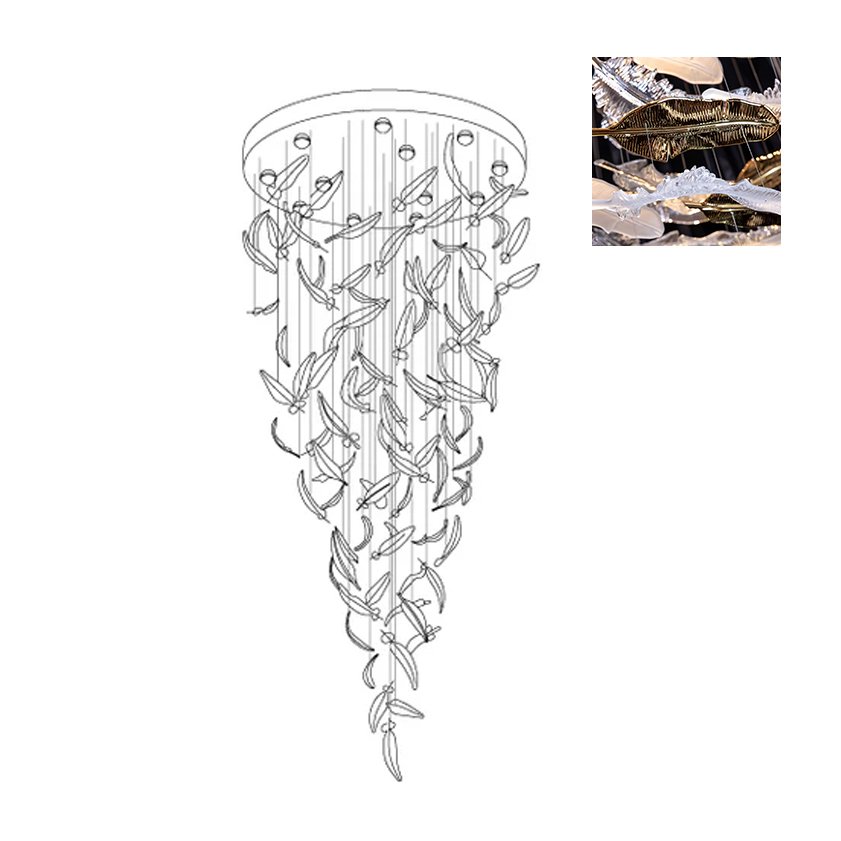 Aetherial Kronleuchter aus Glas mit Blattmotiv