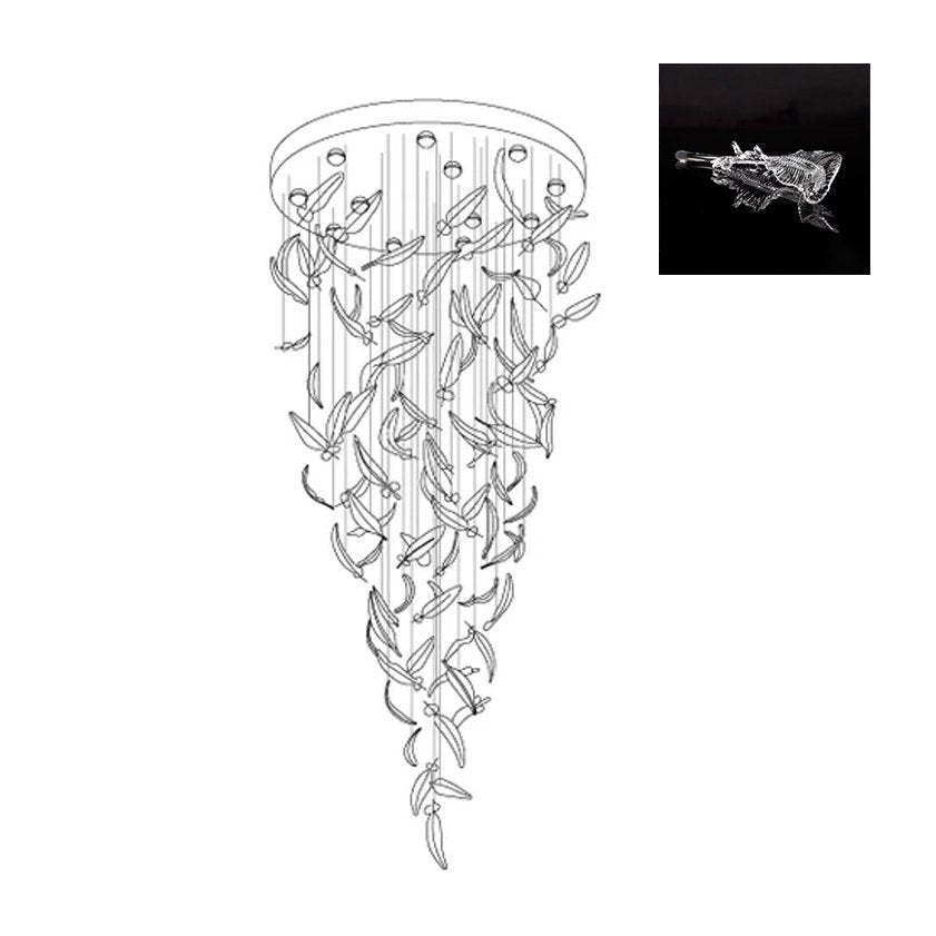 Aetherial Kronleuchter aus Glas mit Blattmotiv