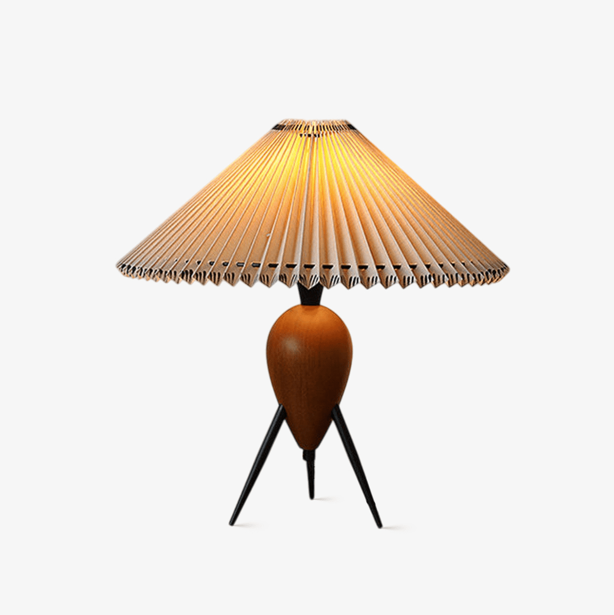 Elyse Tischleuchte aus Holz und Stoff im Retro-Stil