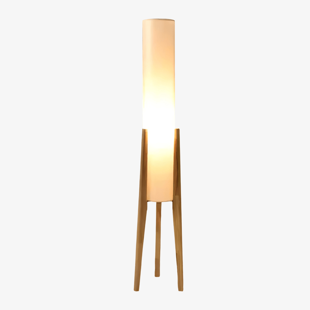 Triluxe Stehleuchte aus Holz und Stoff im modernen Stil